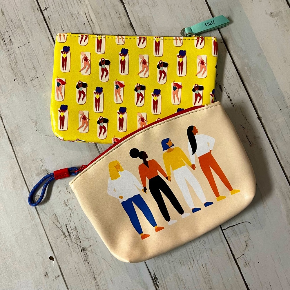 Ipsy Coordinating Cosmetic Bag Bundle, Set of 2, Yellow Women Power Inspiration